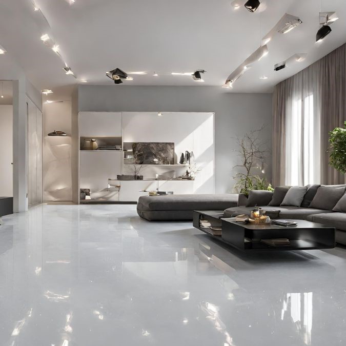 A white epoxy resin floor for a living room in Swindon